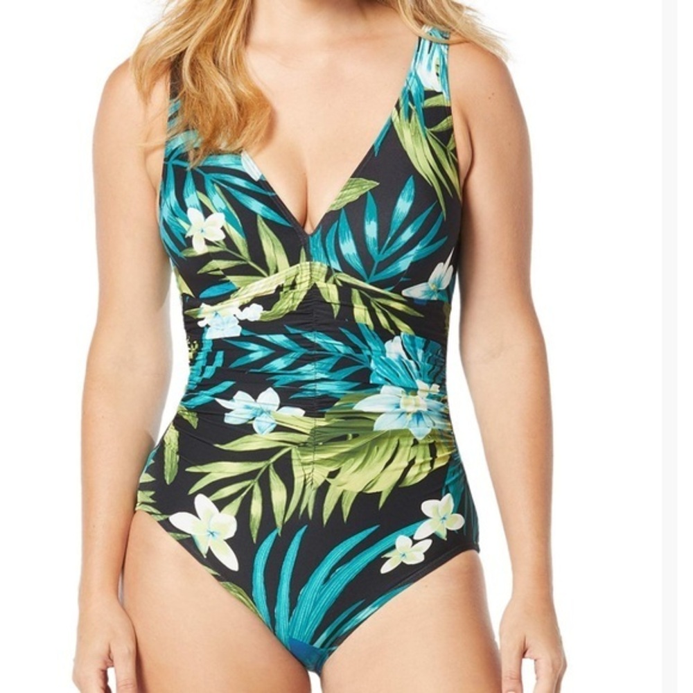 COCO REEF $146 Contours Solitaire V-Neck One Piece Swimsuit 12 36C